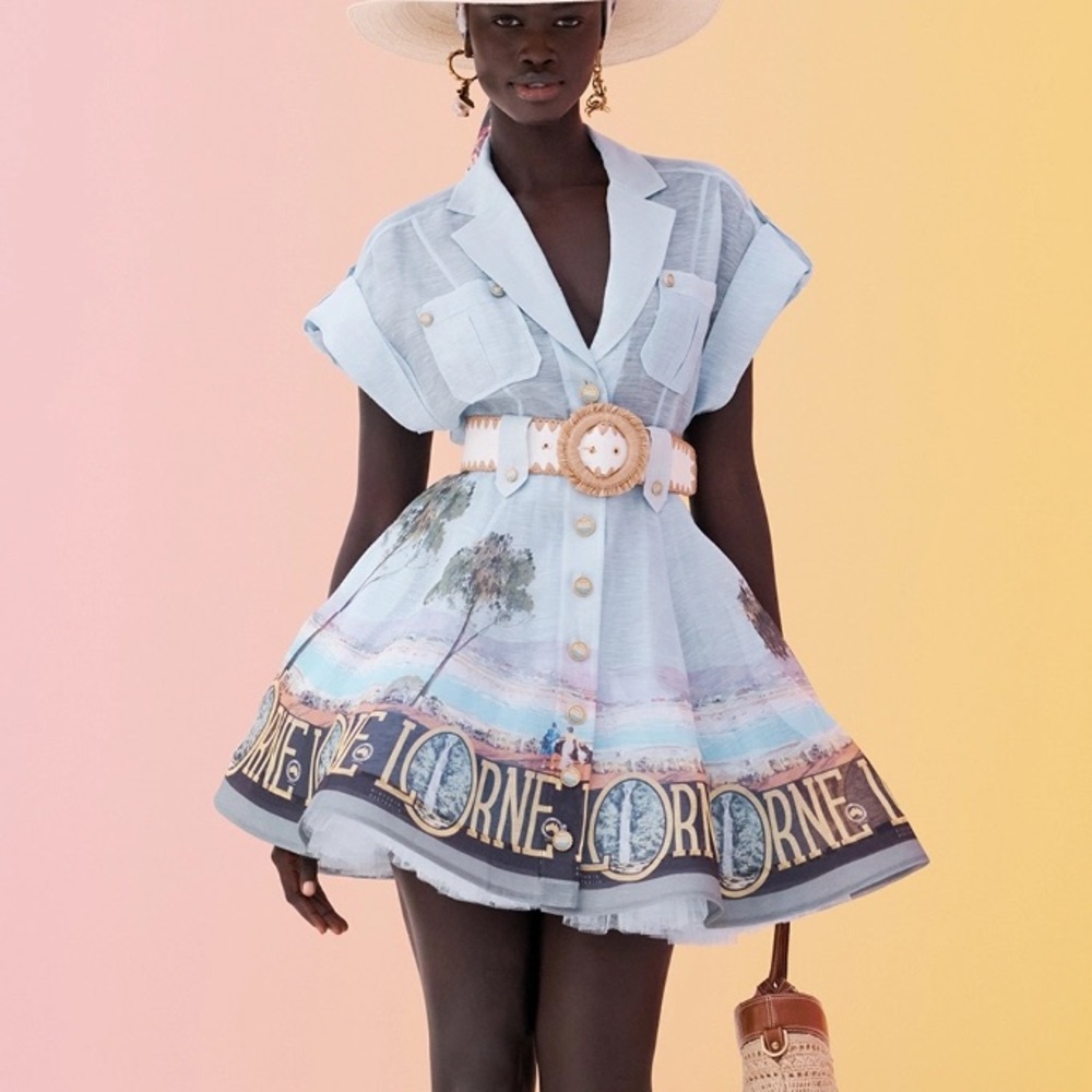 Zimmermann Lorne print postcard belted dress, size 1 NWT